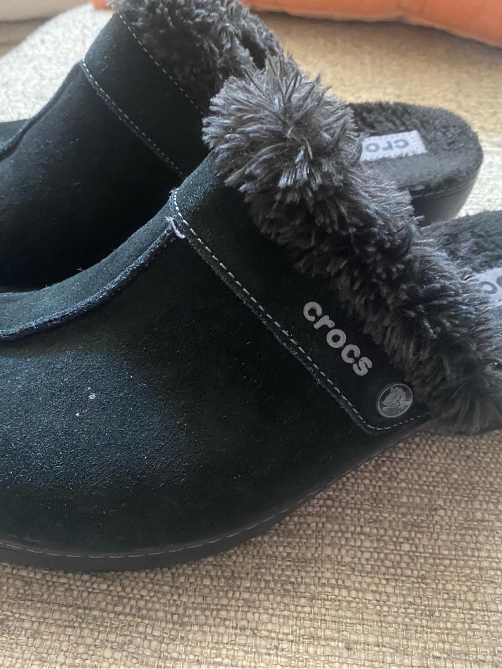 CROCS Black Suede-Look Faux Fur Slip-On Clogs